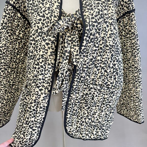 ASOS DESIGN cotton quilted leopard print bowtie tie front jacket Size Large Boxy - Picture 5 of 16